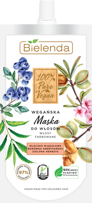 Bielenda - (ZUŻYĆ DO 30/09/23) 100% Pure Vegan - Wegańska MASKA do włosów WŁOSY FARBOWANE 125ml 5902169039424