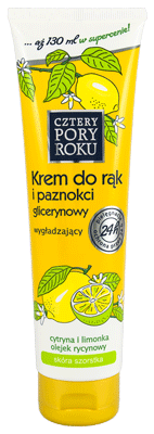 Cztery Pory Roku - Wygładzający krem do rąk i paznokci glicerynowy CYTRYNA i LIMONKA skóra szorstka 130ml 5901501001181