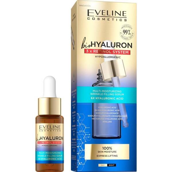 EVELINE BIOHYALURON 3XRETINOL Intensywne serum do twarzy NAWILŻAJĄCE, 18 ml 5903416035312