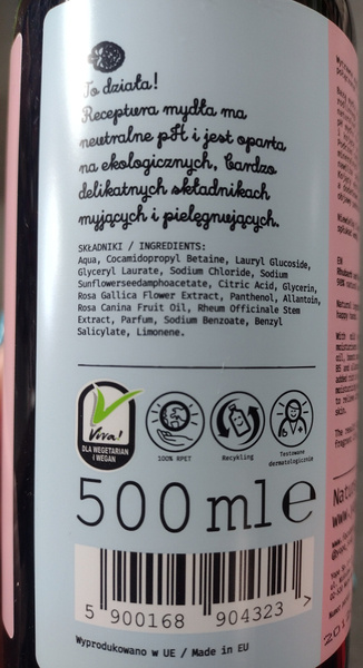 Yope - Naturalne MYDŁO do rąk w płynie 98% składników pochodzenia naturalnego RABARBAR i RÓŻA 500ml 5900168904323